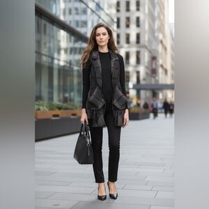Nanette Lepore Gray Black Sleuth Vest Plaid Tailored Wool Size 10 NWOT $398